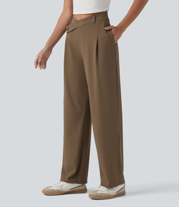 Pantalon tailleur jambes droites asymétrique taille haute Halara Flex™ DayStretch avec poches