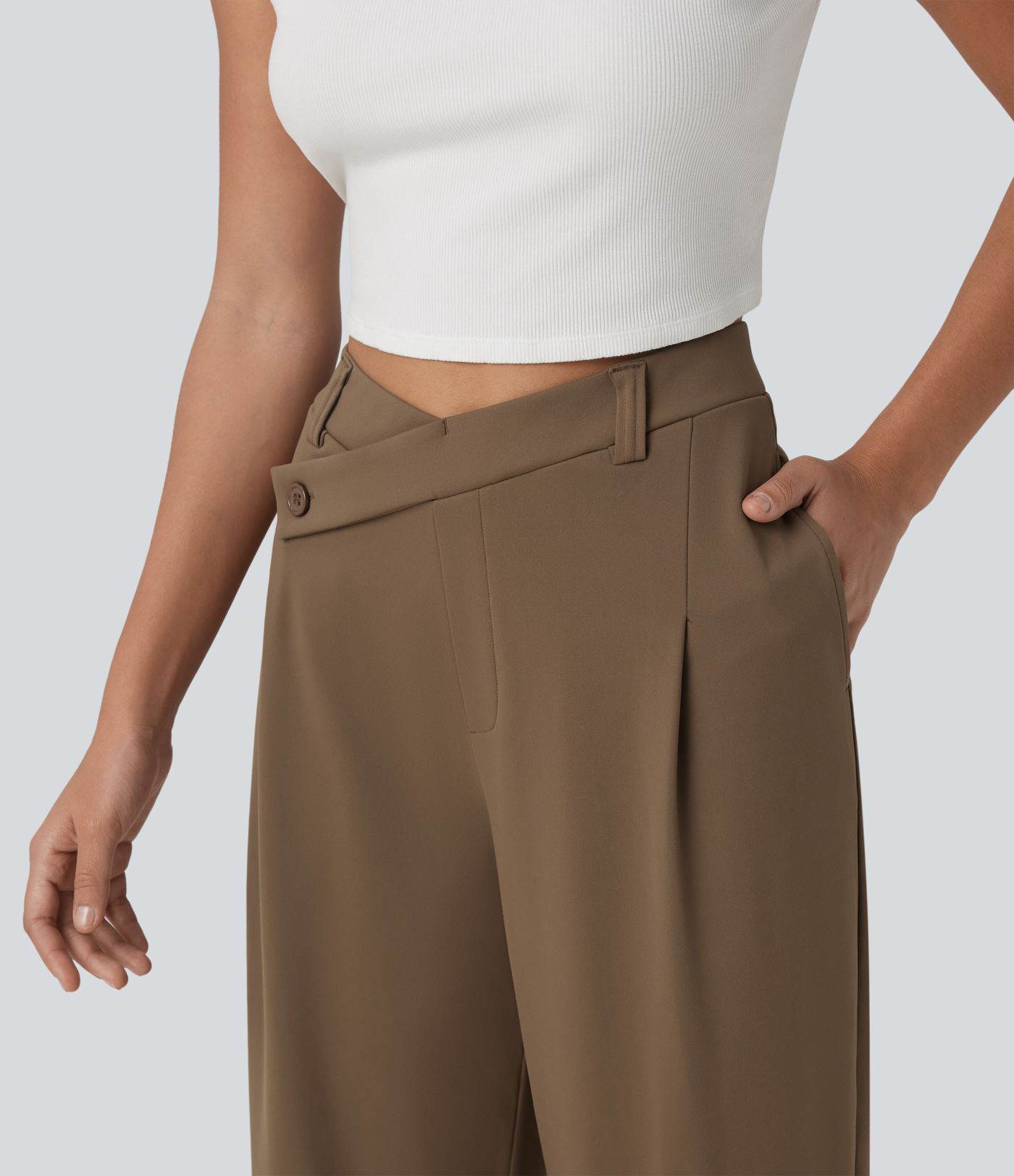 Pantalon tailleur jambes droites asymétrique taille haute Halara Flex™ DayStretch avec poches