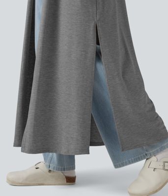Long Sleeve Split Hem Heathered Casual Longline Coat Long Sleeve Split Hem Heathered Casual Longline Coat