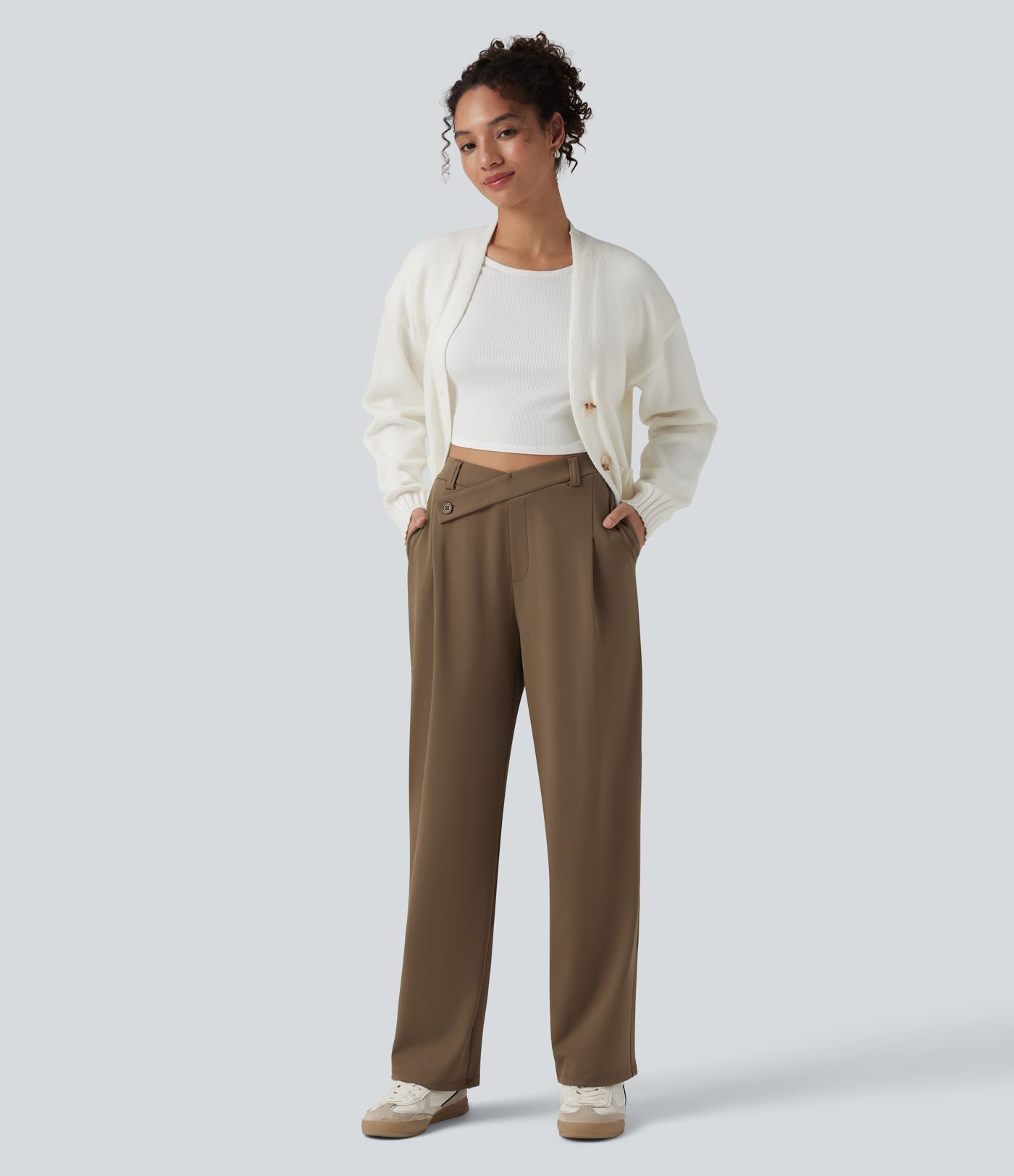 Pantalon tailleur jambes droites asymétrique taille haute Halara Flex™ DayStretch avec poches