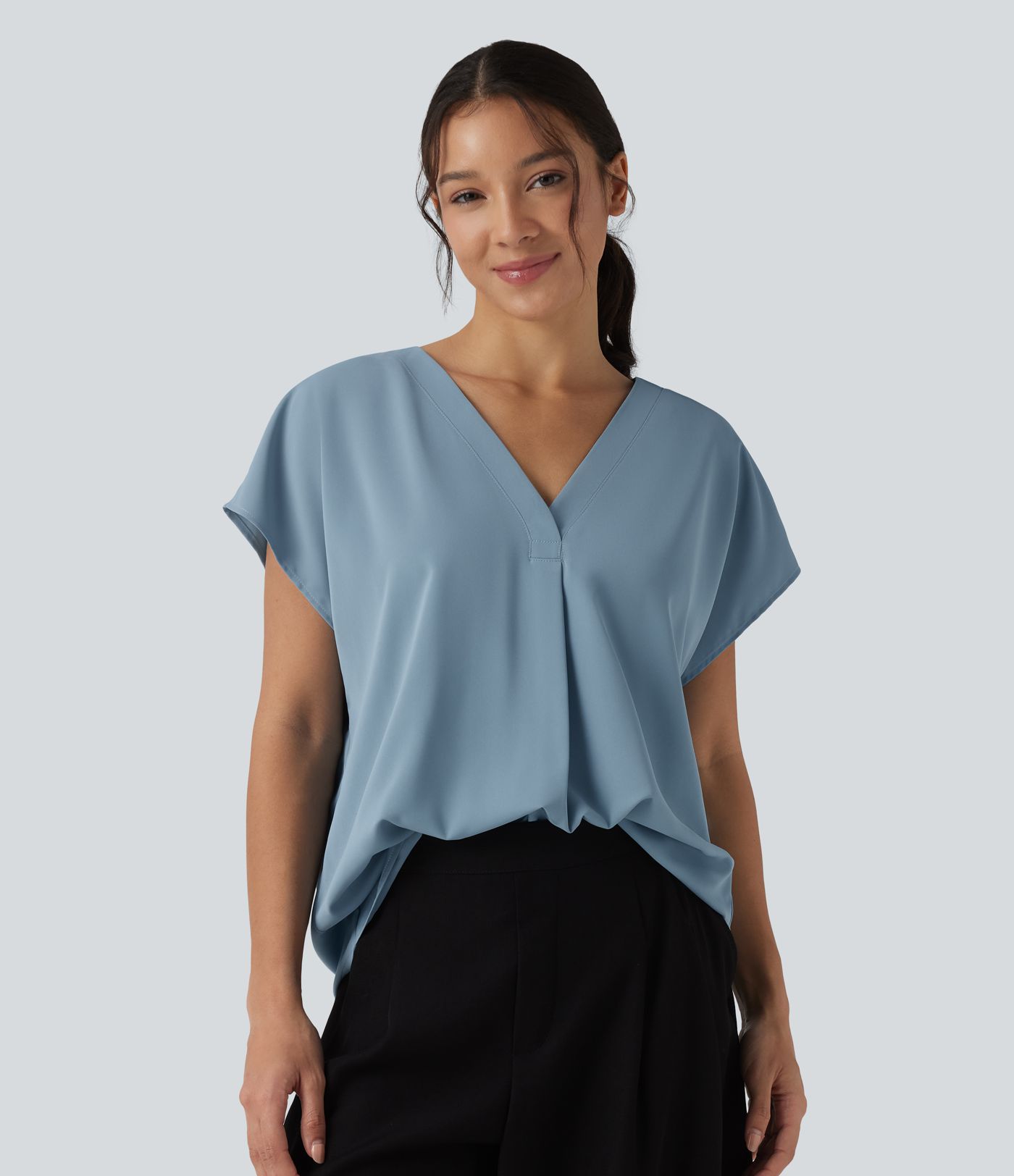 Wrinkle-resistant V-neck Short Sleeve Oversized Work Blouse