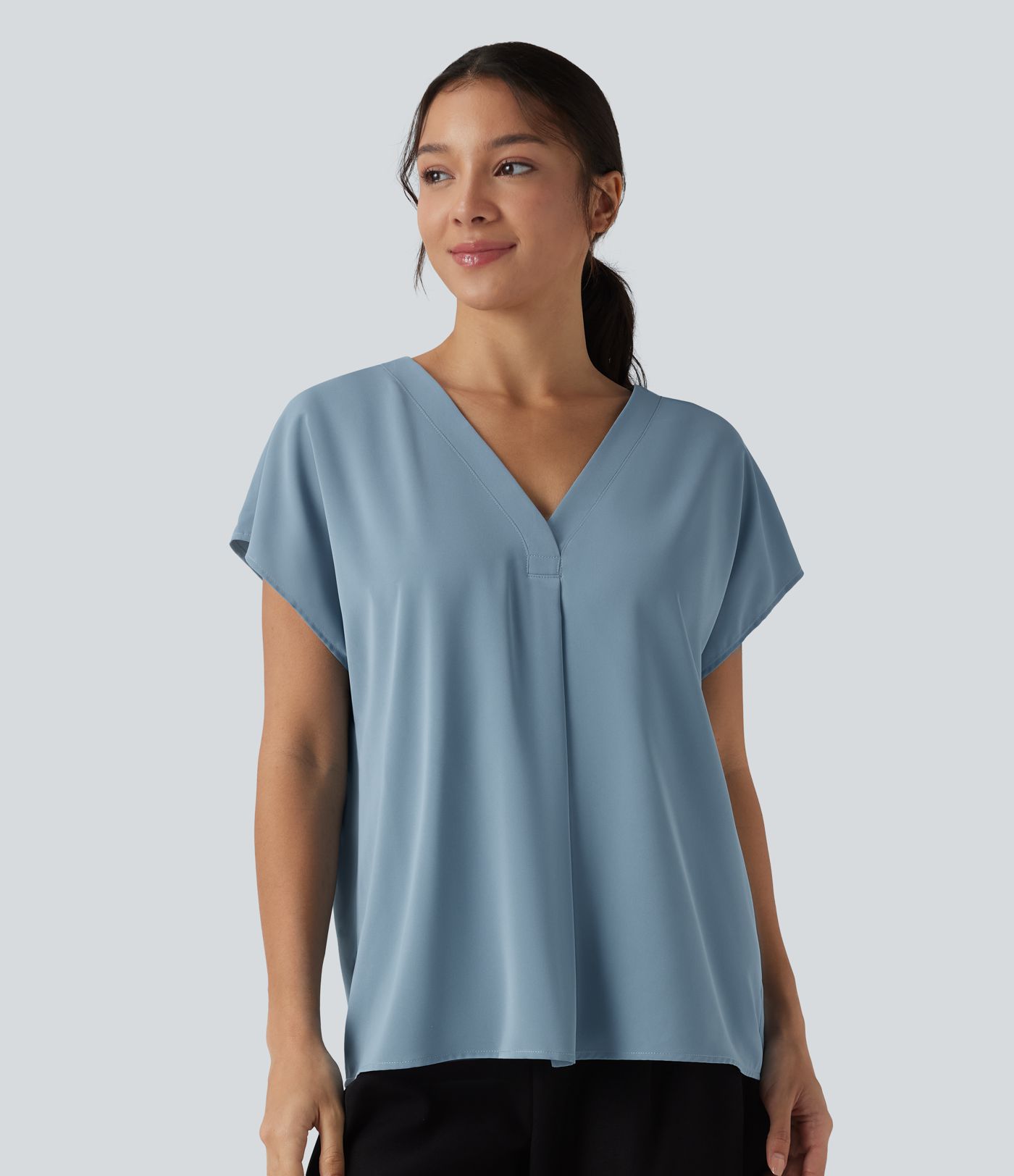 Wrinkle-resistant V-neck Short Sleeve Oversized Work Blouse
