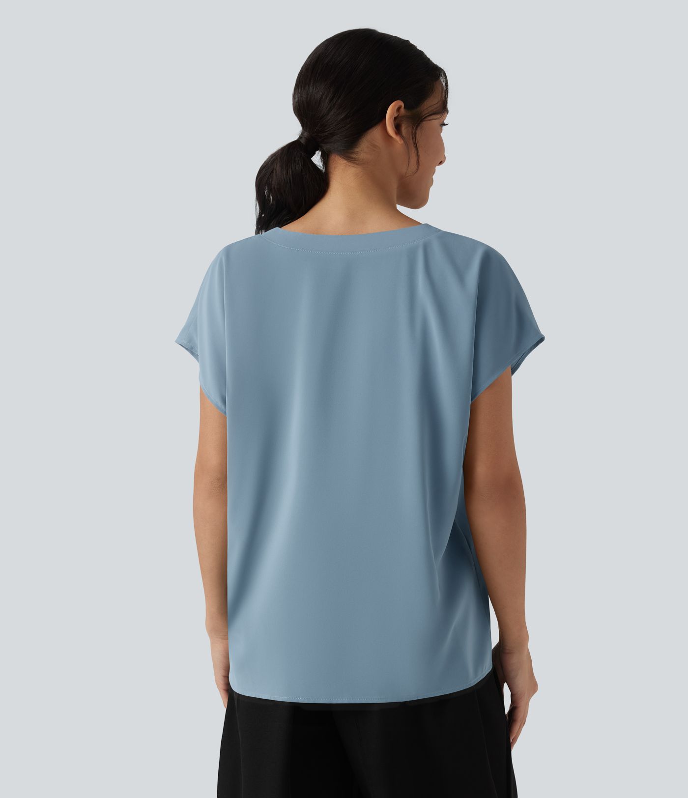 Wrinkle-resistant V-neck Short Sleeve Oversized Work Blouse