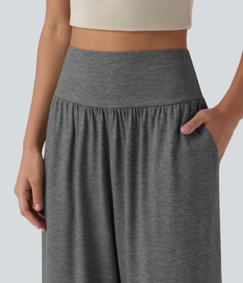 High Waisted Tummy Control Curved Hem Casual Trousers with Pockets High Waisted Tummy Control Curved Hem Casual Trousers with Pockets