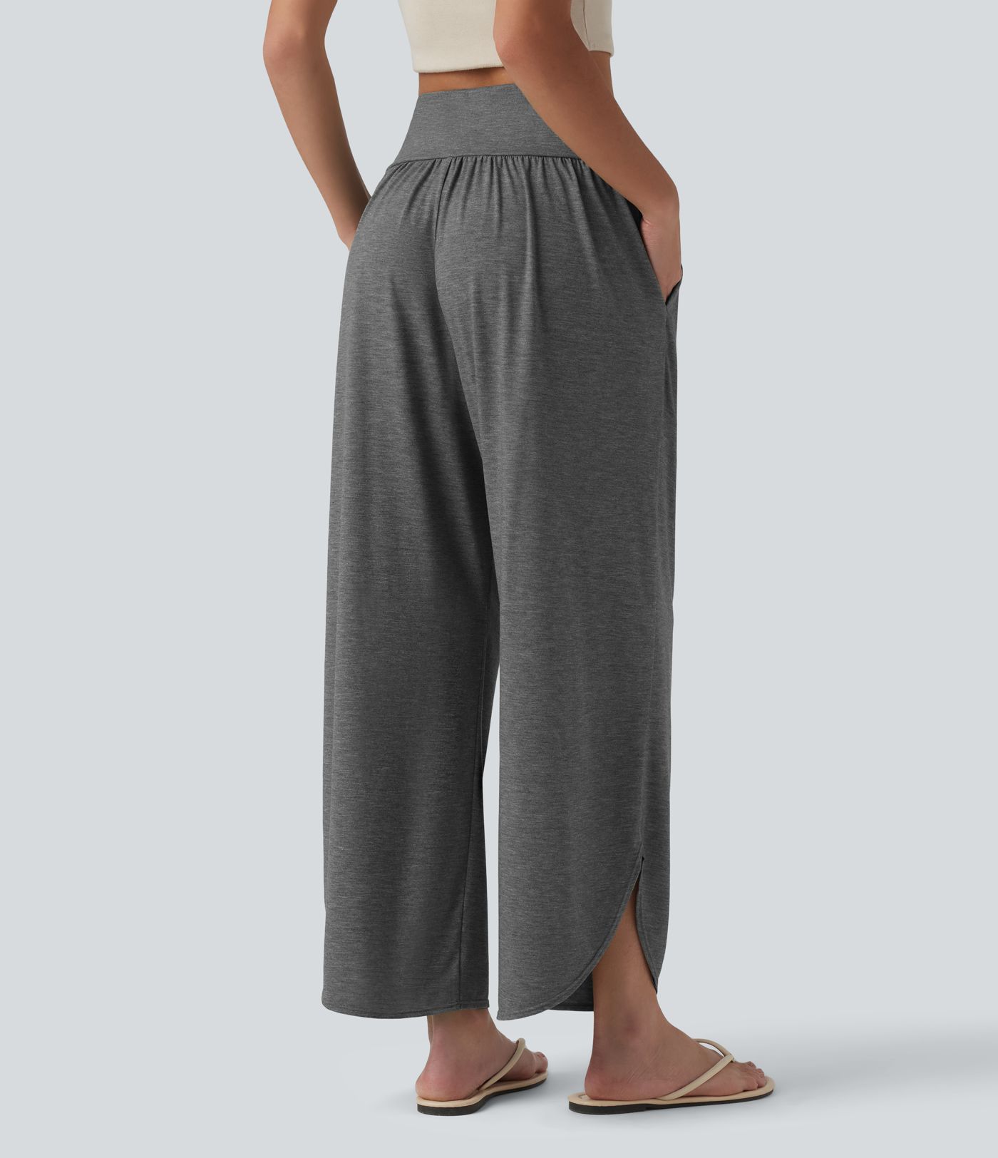 High Waisted Tummy Control Curved Hem Casual Trousers with Pockets High Waisted Tummy Control Curved Hem Casual Trousers with Pockets