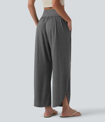 High Waisted Tummy Control Curved Hem Casual Trousers with Pockets High Waisted Tummy Control Curved Hem Casual Trousers with Pockets