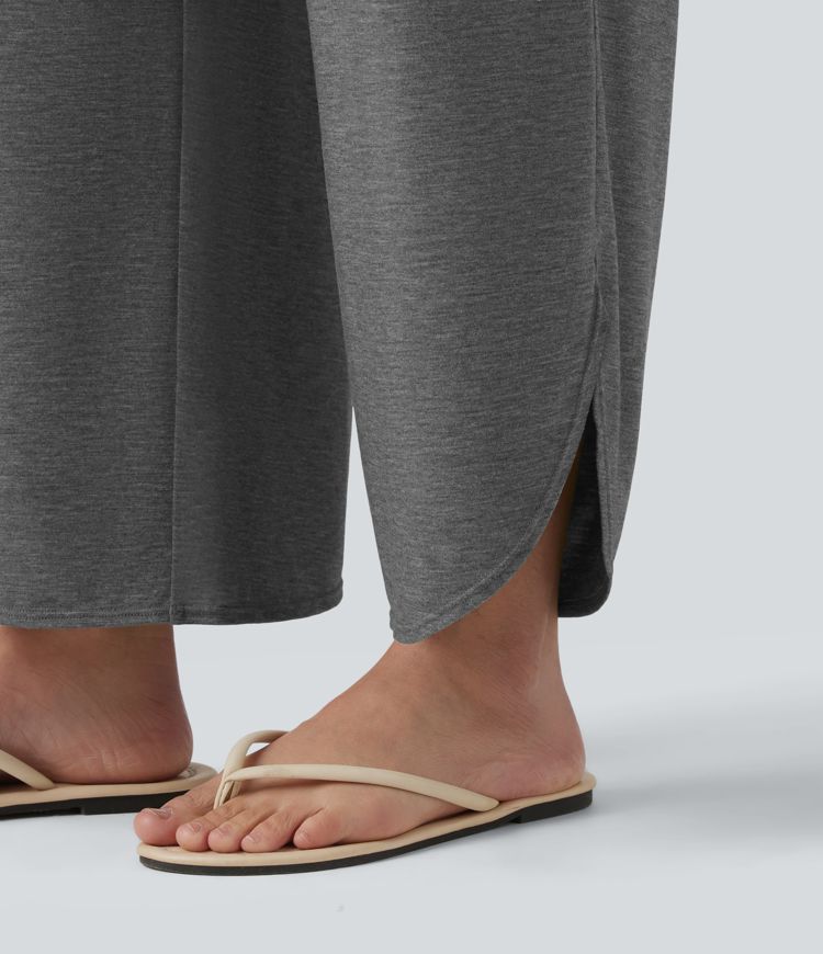 High Waisted Tummy Control Curved Hem Casual Trousers with Pockets High Waisted Tummy Control Curved Hem Casual Trousers with Pockets