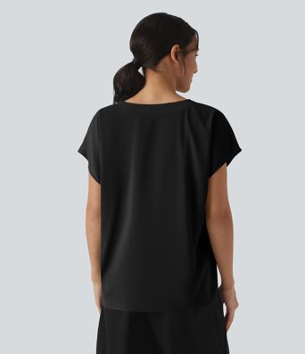 Wrinkle-resistant V-neck Short Sleeve Oversized Work Blouse