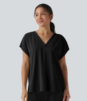 Wrinkle-resistant V-neck Short Sleeve Oversized Work Blouse