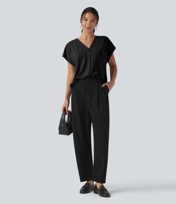 Wrinkle-resistant V-neck Short Sleeve Oversized Work Blouse