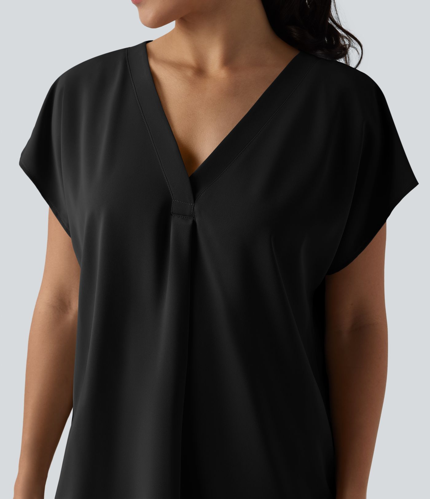 Wrinkle-resistant V-neck Short Sleeve Oversized Work Blouse