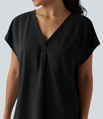 Wrinkle-resistant V-neck Short Sleeve Oversized Work Blouse