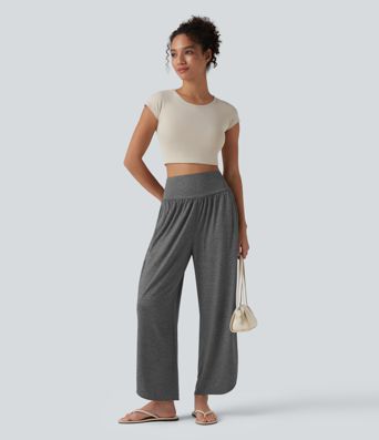 High Waisted Tummy Control Curved Hem Casual Trousers with Pockets High Waisted Tummy Control Curved Hem Casual Trousers with Pockets
