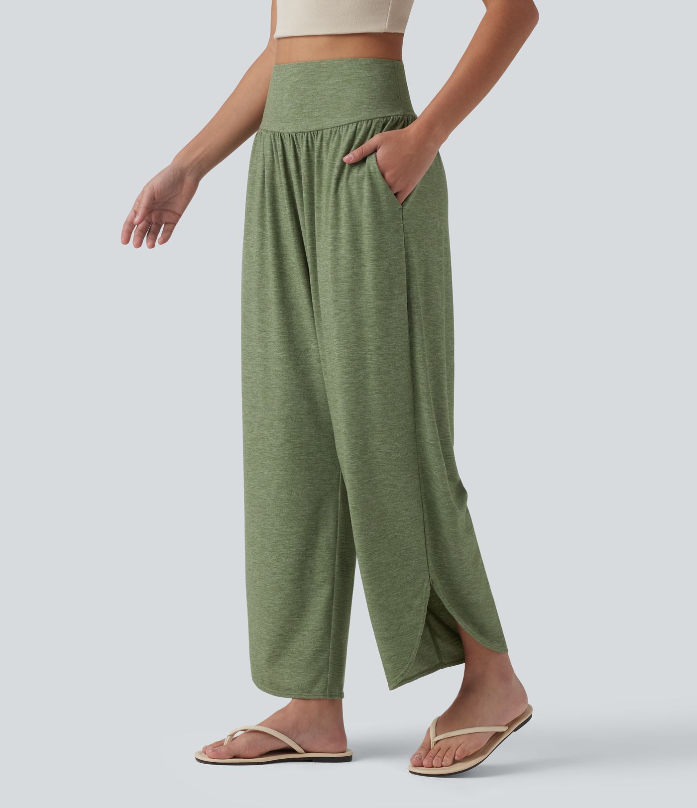 High Waisted Tummy Control Curved Hem Casual Pants with Pockets High Waisted Tummy Control Curved Hem Casual Pants with Pockets