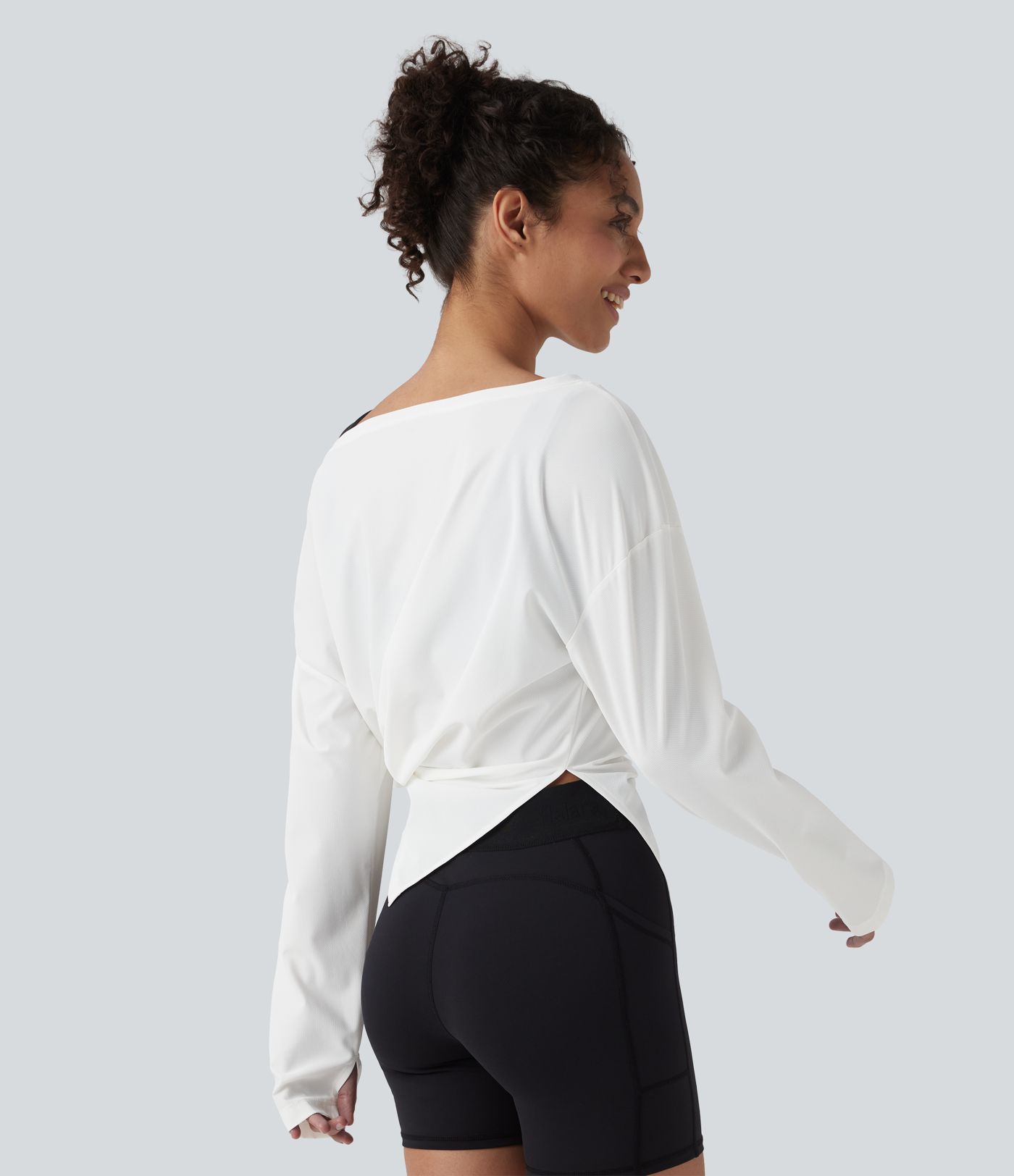 Boat Neck Long Sleeve Thumb Hole Hiking Sports Top-UPF40+