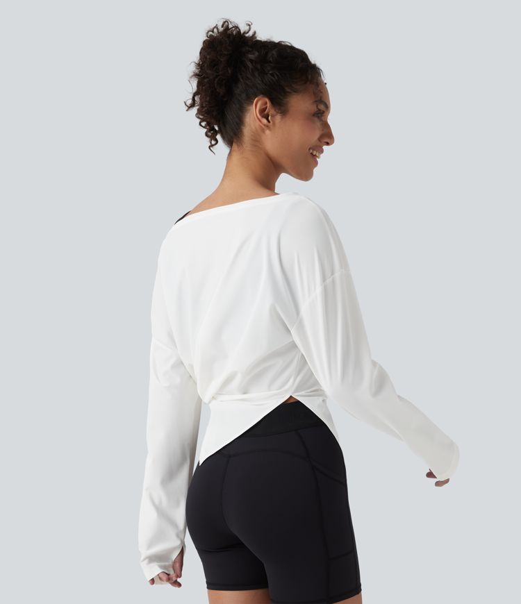 Boat Neck Long Sleeve Thumb Hole Hiking Sports Top-UPF40+