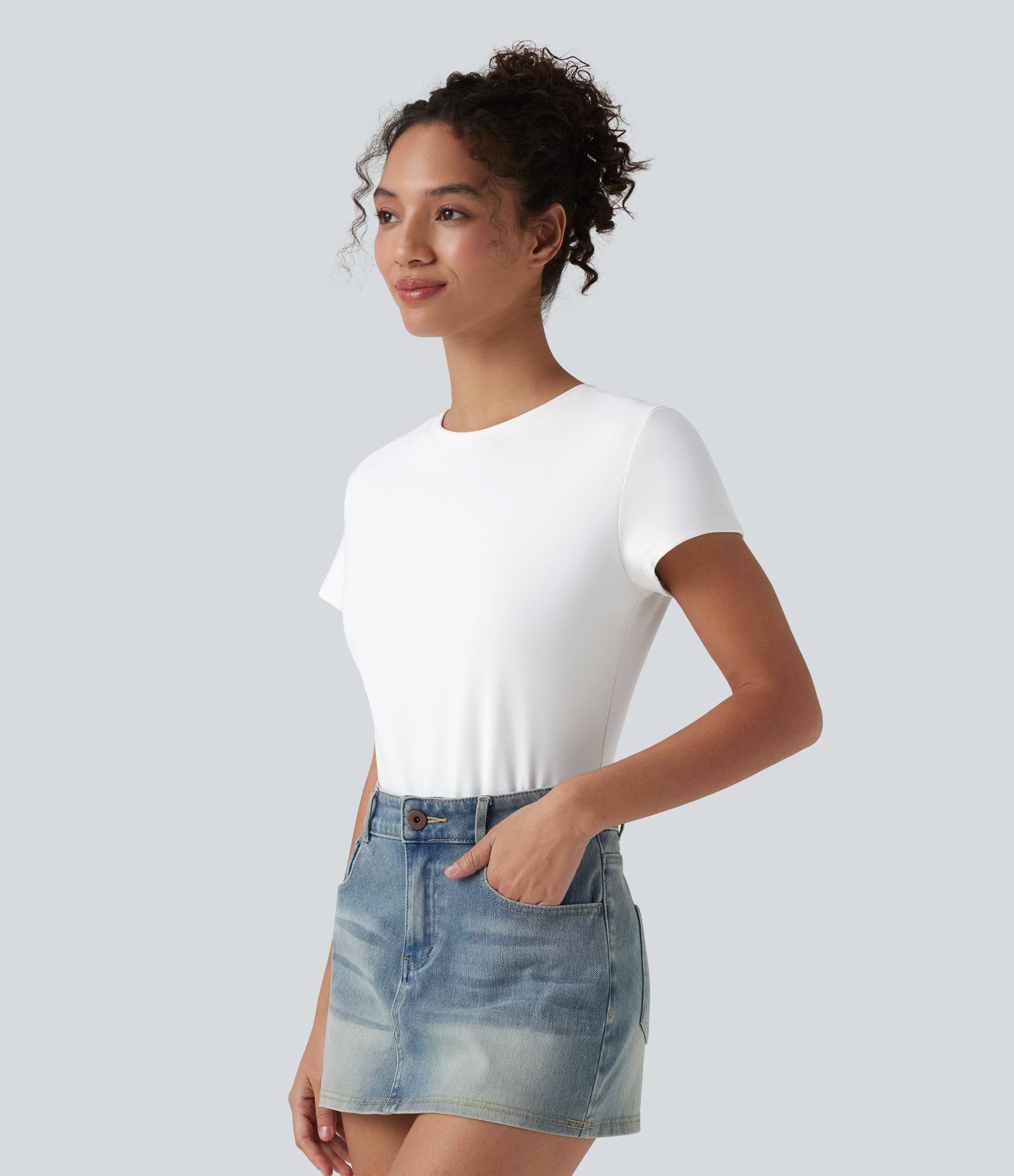 Round Neck Slim Casual Baby Tee-Longer Length