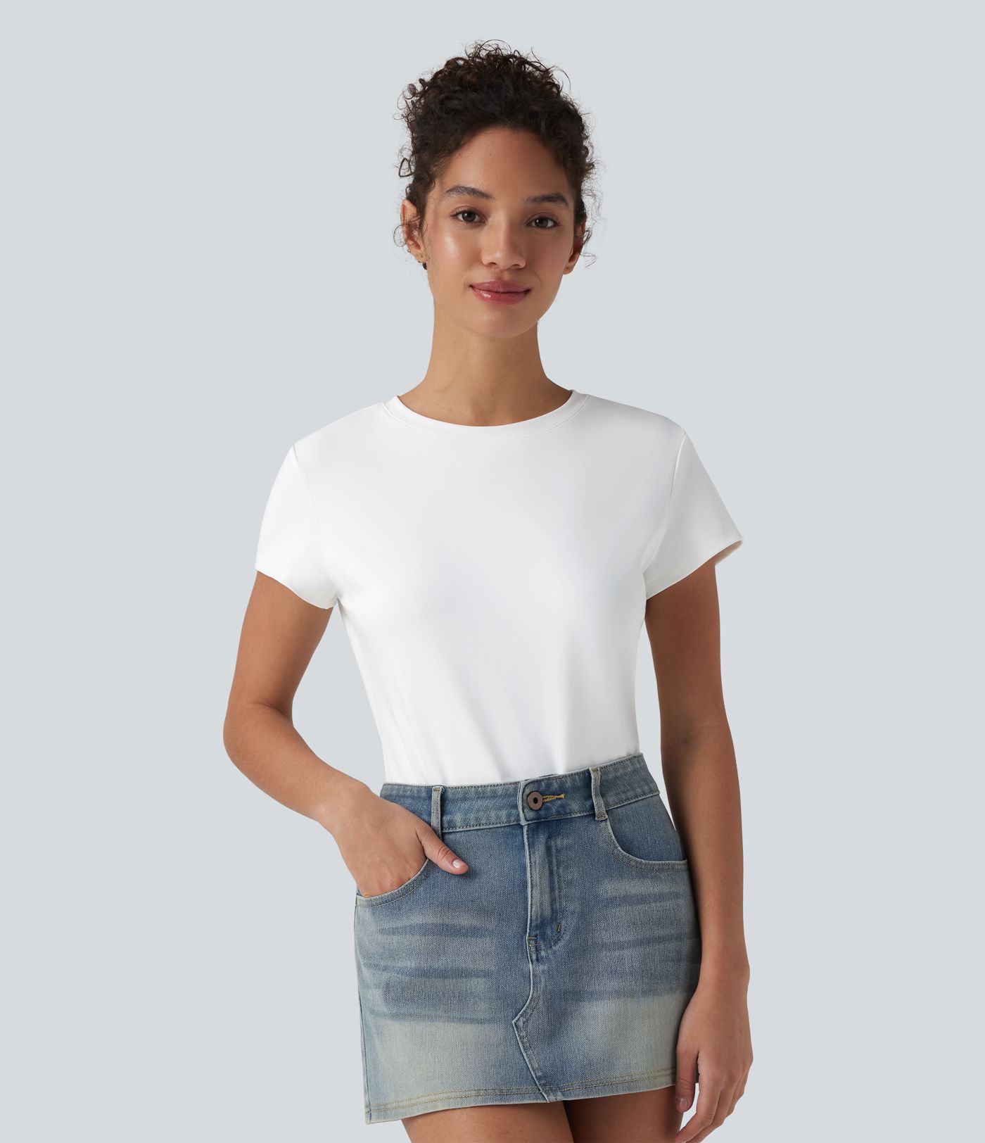 Round Neck Slim Casual Baby Tee-Longer Length