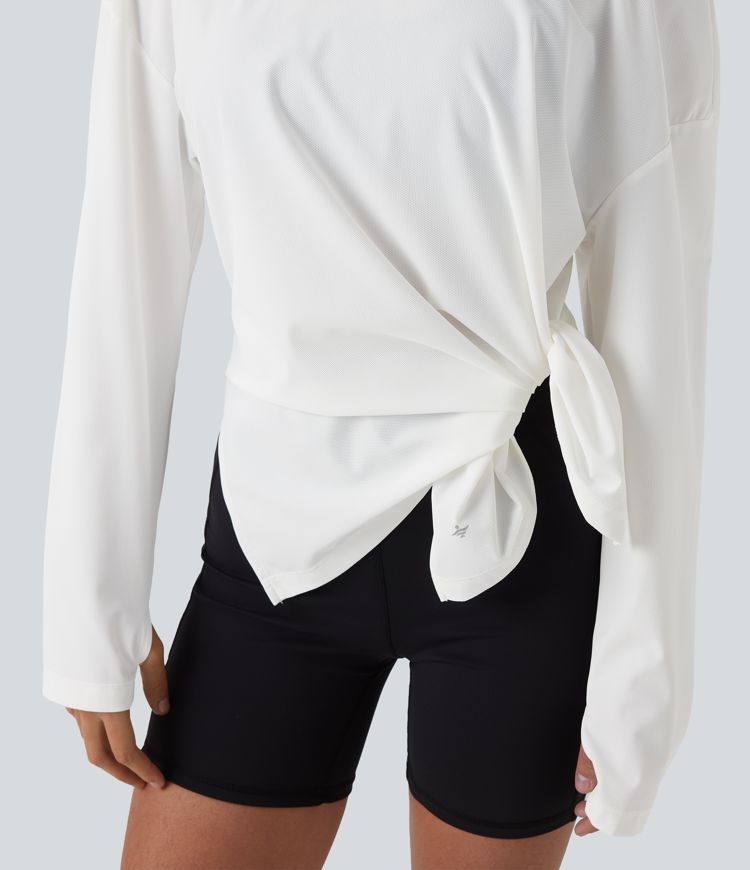 Boat Neck Long Sleeve Thumb Hole Hiking Sports Top-UPF40+