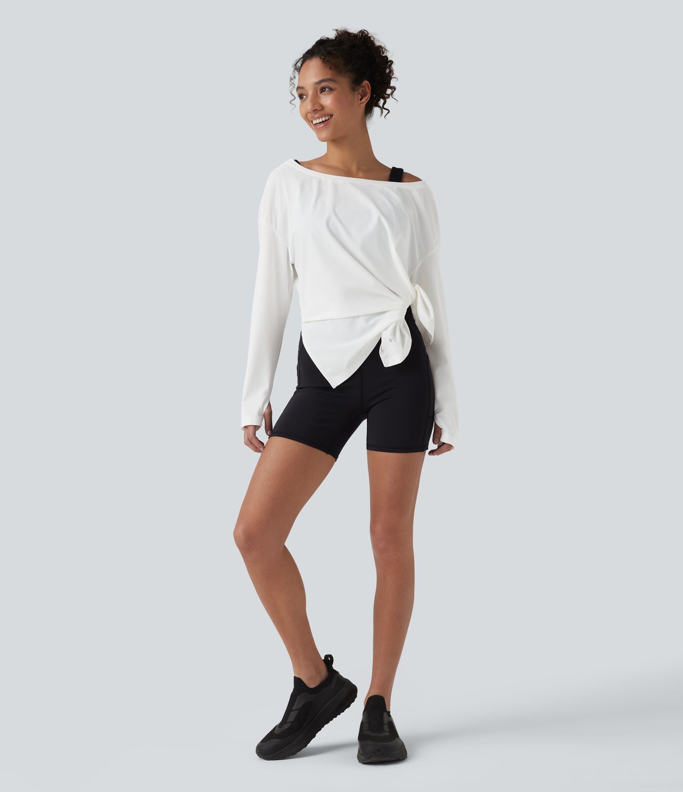 Boat Neck Long Sleeve Thumb Hole Hiking Sports Top-UPF40+