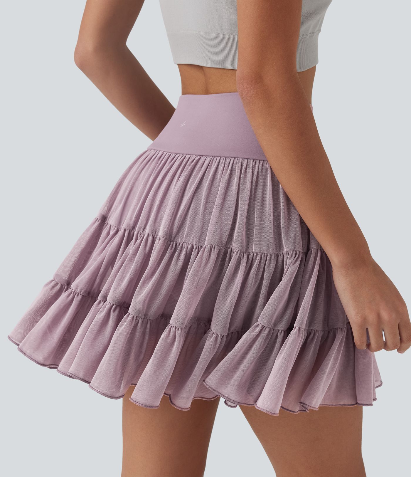 High Waisted Crossover Flowy 2-in-1 Mini Tennis Skirt with Pockets