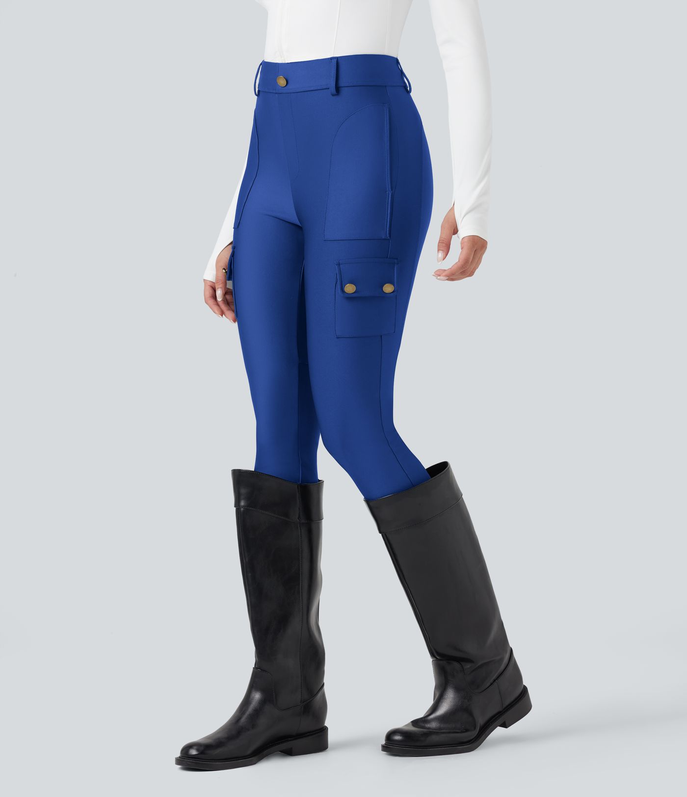 Högmidjade, glansiga 7/8-leggings med fickor