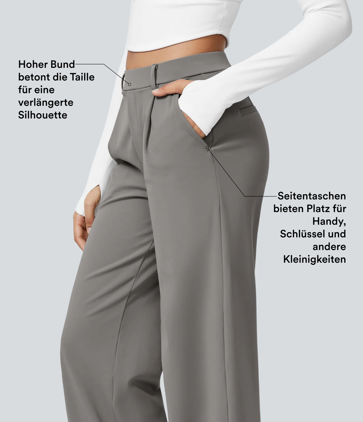 Halara Flex™ plissierte dehnbare Stoffhose mit hohem Bund, Seitentaschen und geradem Bein
