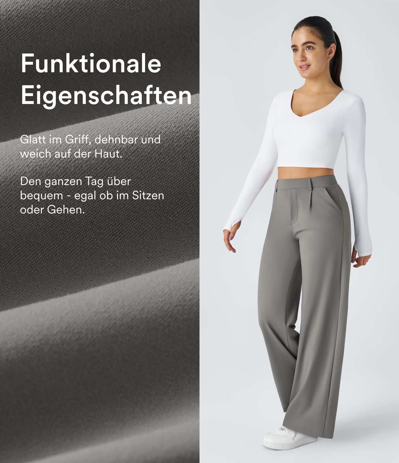 Halara Flex™ plissierte dehnbare Stoffhose mit hohem Bund, Seitentaschen und geradem Bein