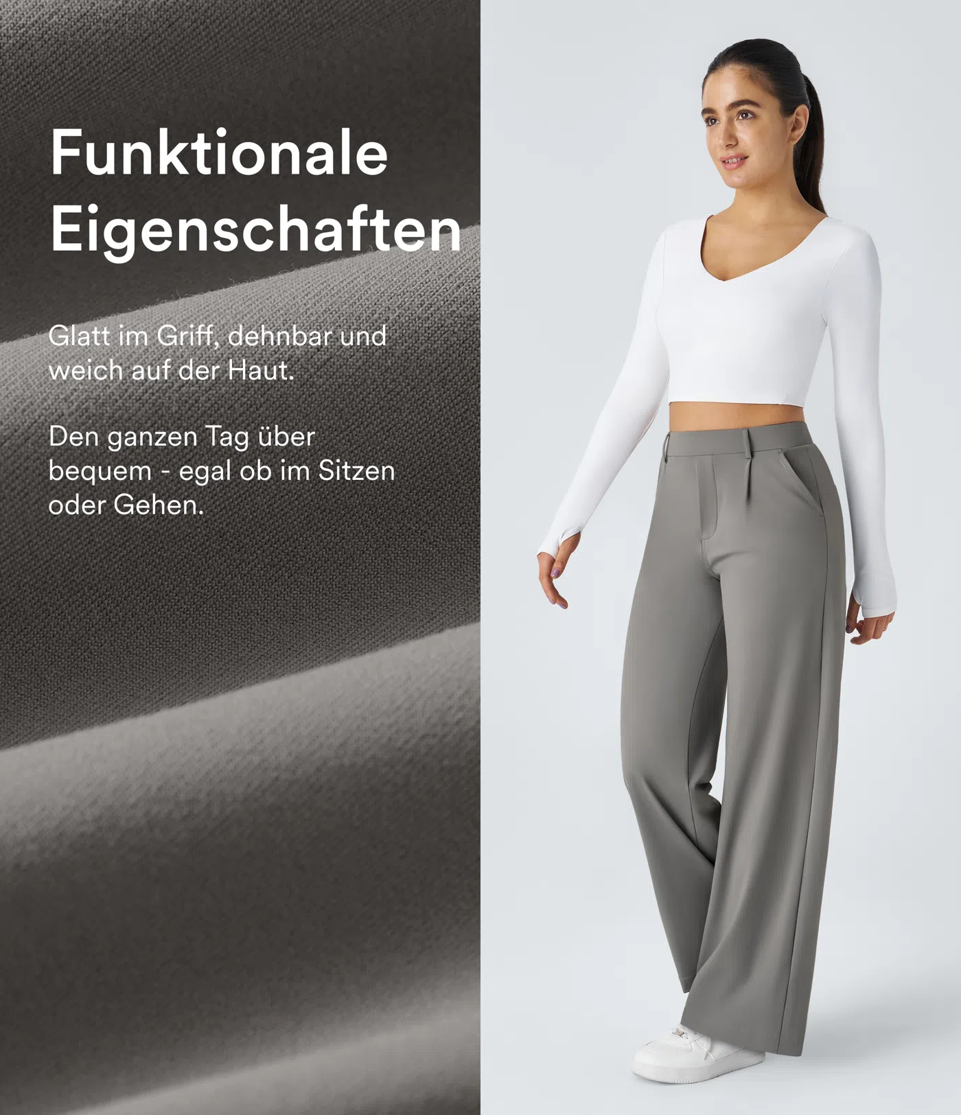 Halara Flex™ plissierte dehnbare Stoffhose mit hohem Bund, Seitentaschen und geradem Bein