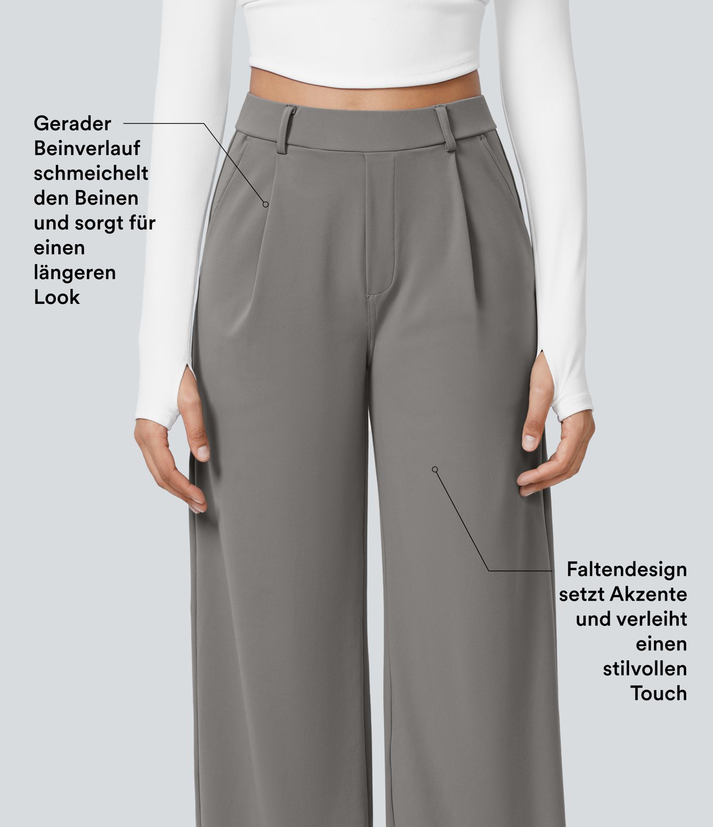 Halara Flex™ plissierte dehnbare Stoffhose mit hohem Bund, Seitentaschen und geradem Bein