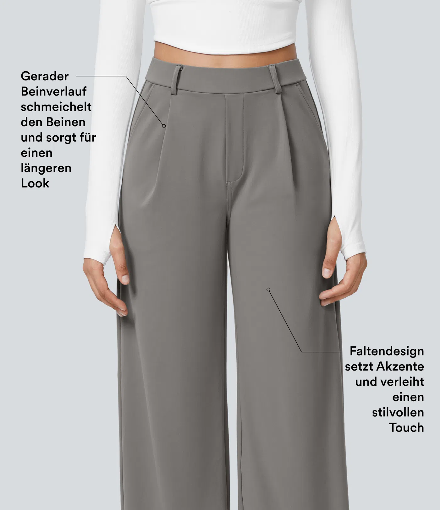Halara Flex™ plissierte dehnbare Stoffhose mit hohem Bund, Seitentaschen und geradem Bein