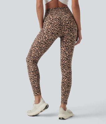 7/8-Leggings mit hohem Crossover-Bund, Seitentaschen und Leopardenmuster
