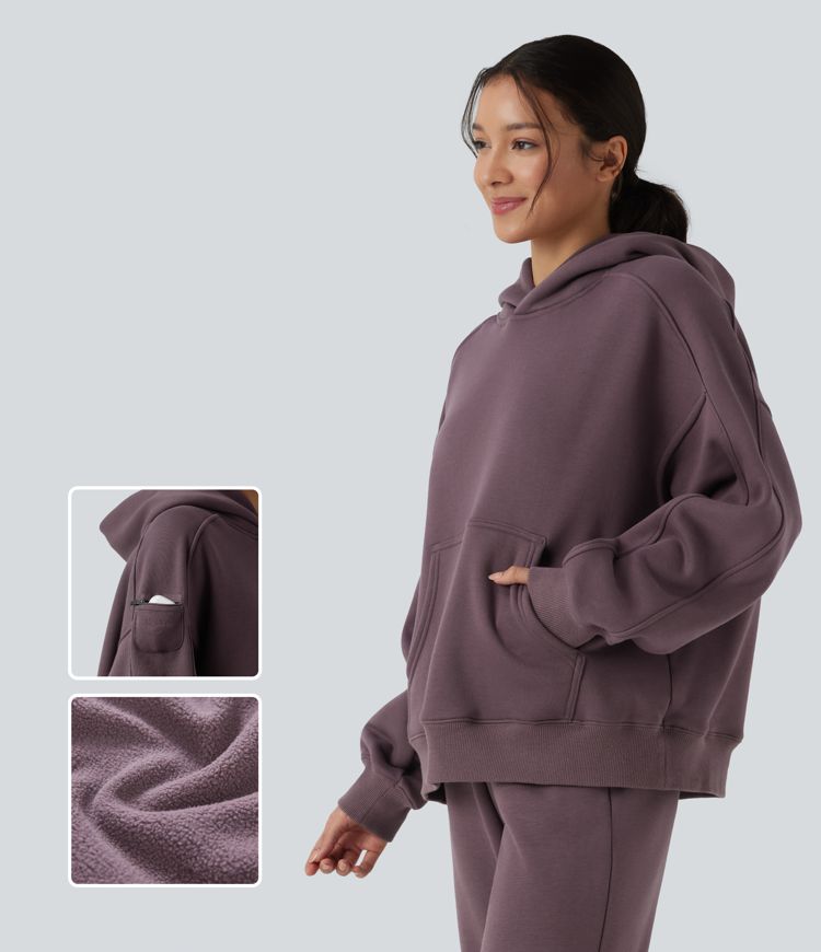 Hooded Long Sleeve Oversize Fleece Casual Sports Sweatshirt with Pockets