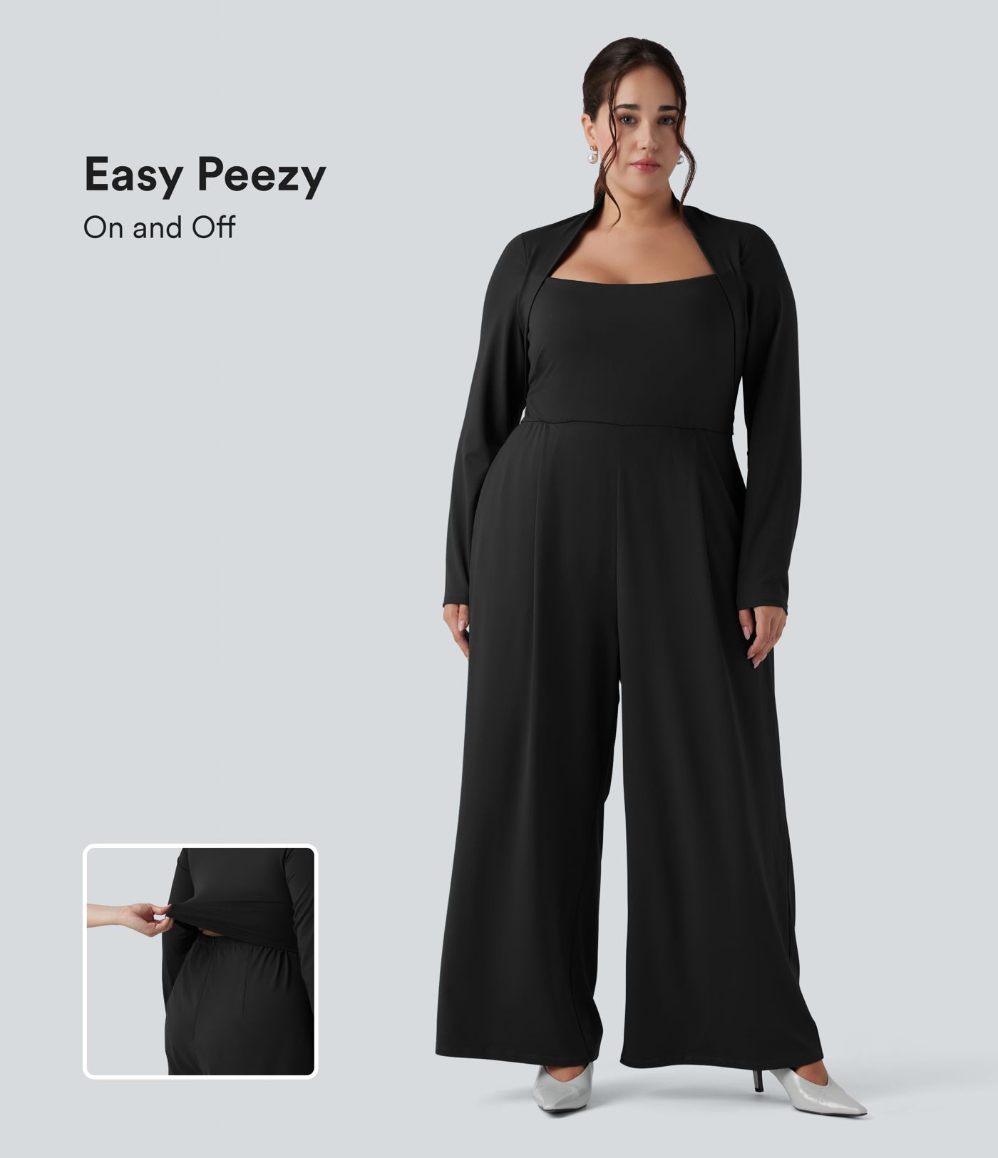 Plus Size Long Sleeve Wide Leg Jumpsuit with Pockets-Easy Peezy Edition