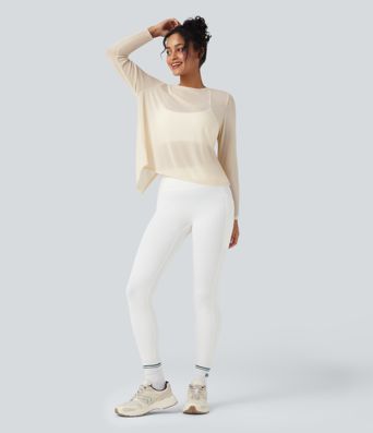 Sheer Mesh Cut-out Long Sleeve Yoga Sports Top