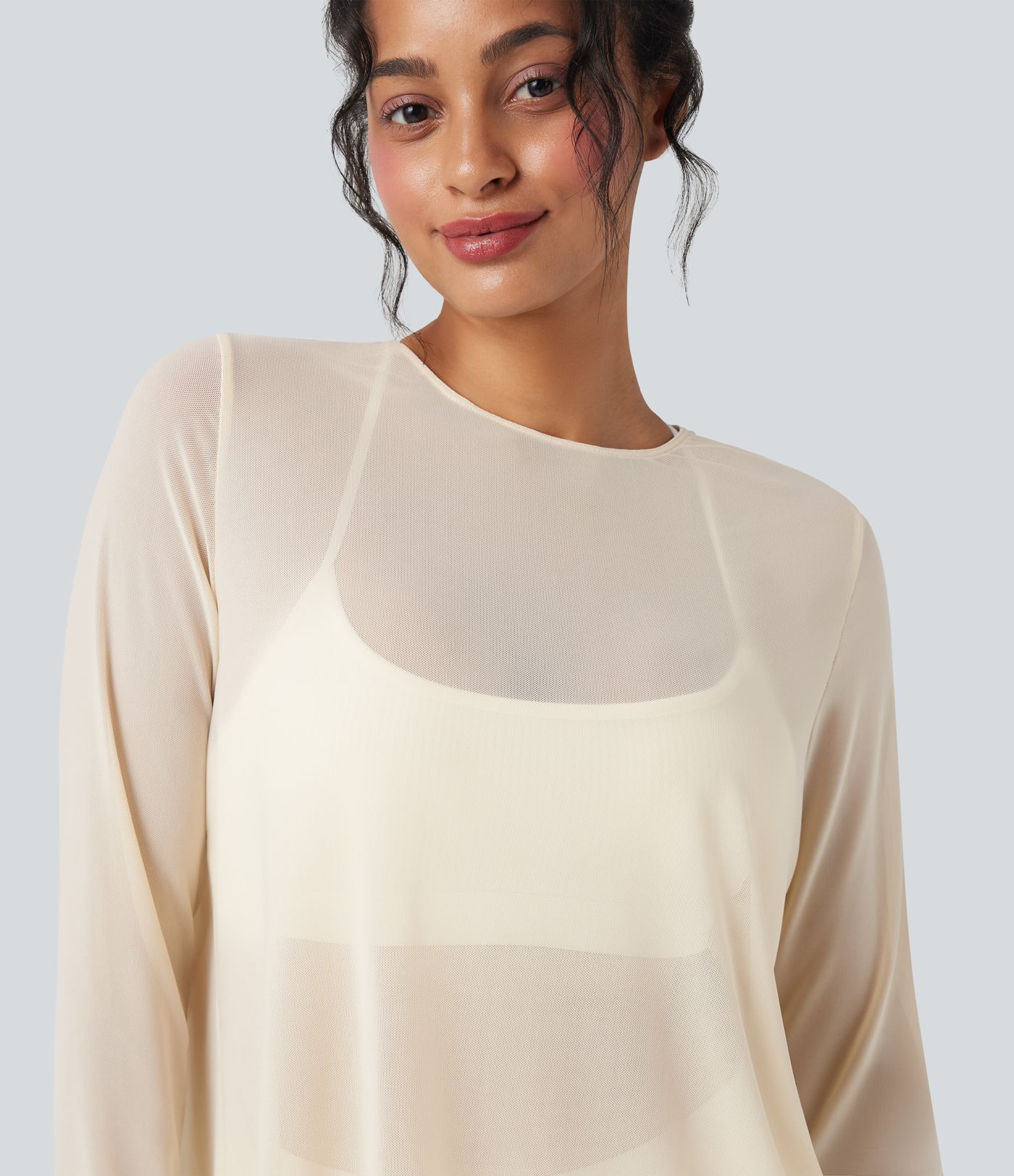 Sheer Mesh Cut-out Long Sleeve Yoga Sports Top