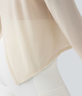 Sheer Mesh Cut-out Long Sleeve Yoga Sports Top