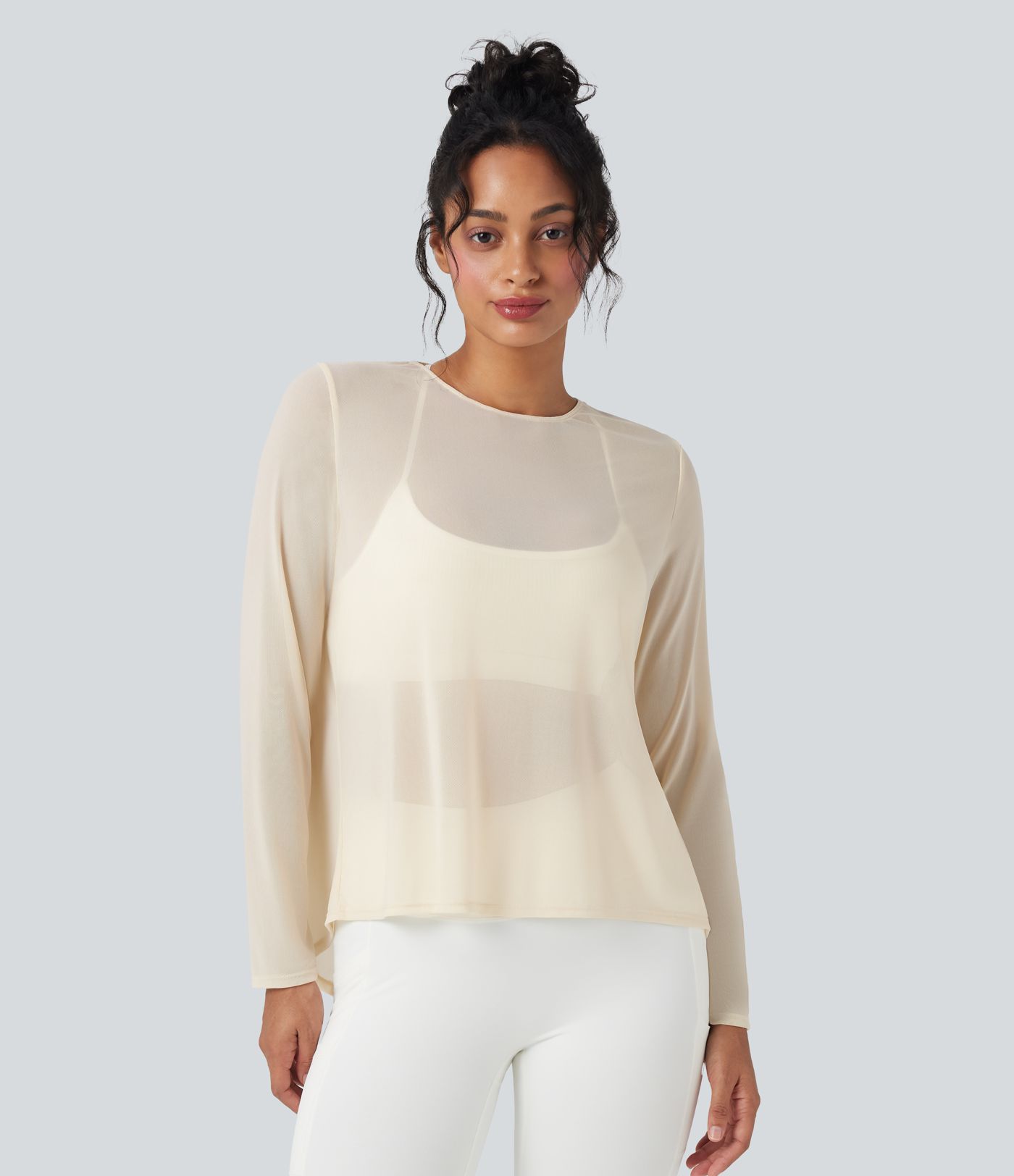 Sheer Mesh Cut-out Long Sleeve Yoga Sports Top