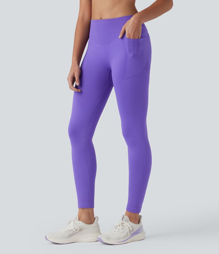 OneForm Seamless Flow High Waisted Tummy Control Butt Lifting Yoga 7/8 Leggings with Pockets