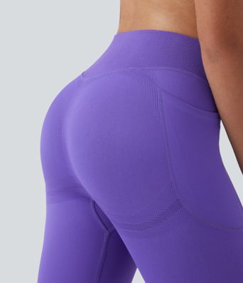 OneForm Seamless Flow High Waisted Tummy Control Butt Lifting Yoga 7/8 Leggings with Pockets