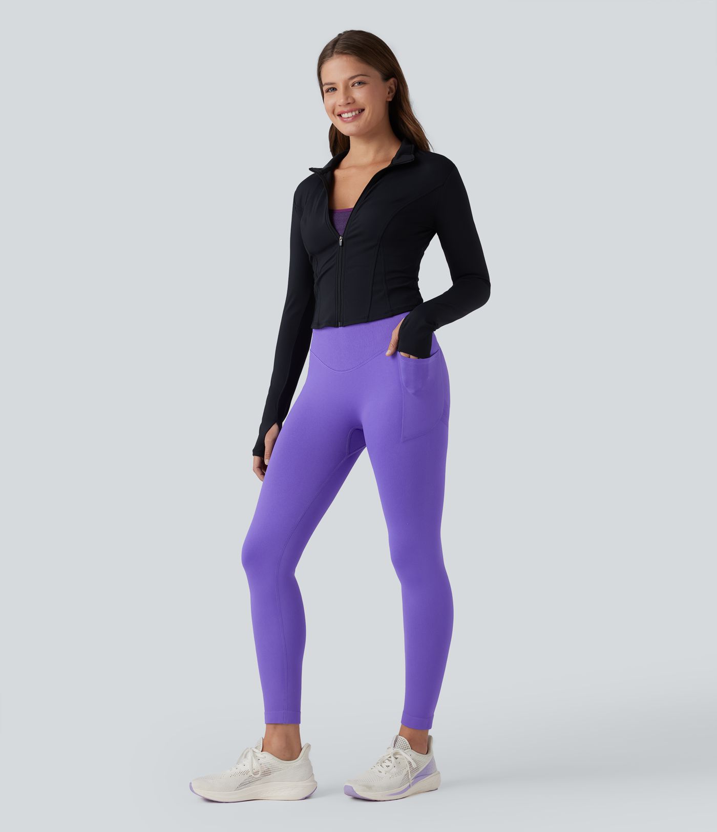 OneForm Seamless Flow High Waisted Tummy Control Butt Lifting Yoga 7/8 Leggings with Pockets