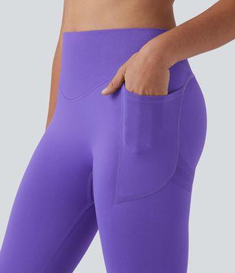 OneForm Seamless Flow High Waisted Tummy Control Butt Lifting Yoga 7/8 Leggings with Pockets