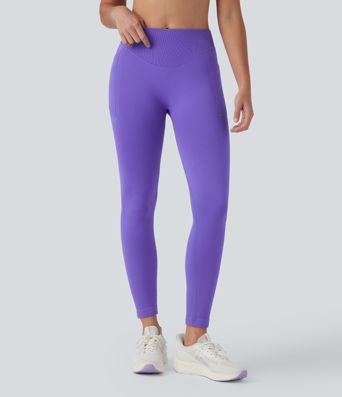 OneForm Seamless Flow High Waisted Tummy Control Butt Lifting Yoga 7/8 Leggings with Pockets