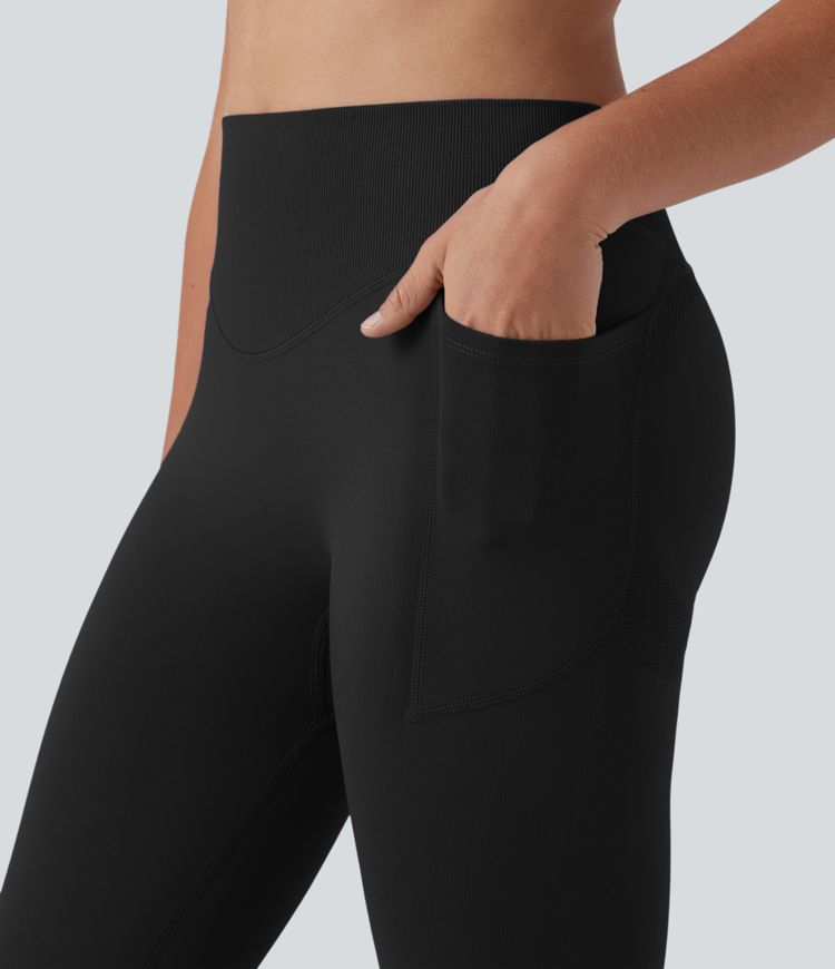 OneForm Seamless Flow High Waisted Tummy Control Butt Lifting Yoga 7/8 Leggings with Pockets