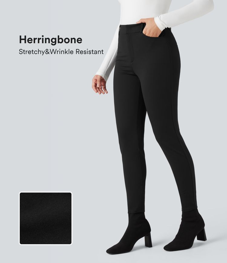 Halara Flex™ - Skinny-Stoffhose mit hohem Bund, mehreren Taschen und Fischgrätenmuster
