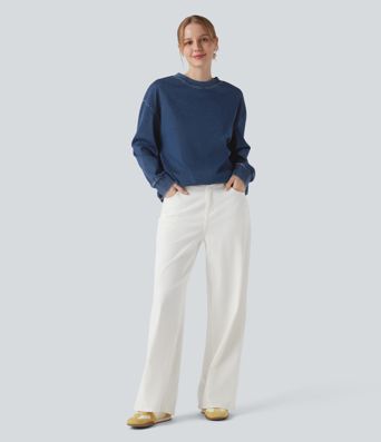 Halara Flex™ Denim Round Neck Long Sleeve Washed Casual T-Shirt