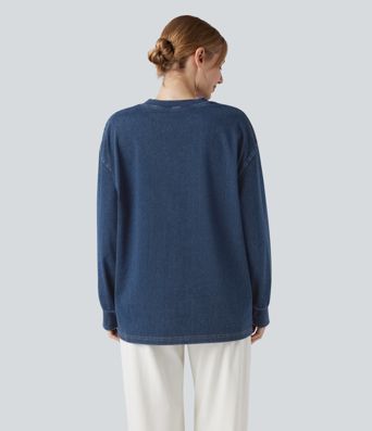 Halara Flex™ Denim Round Neck Long Sleeve Washed Casual T-Shirt