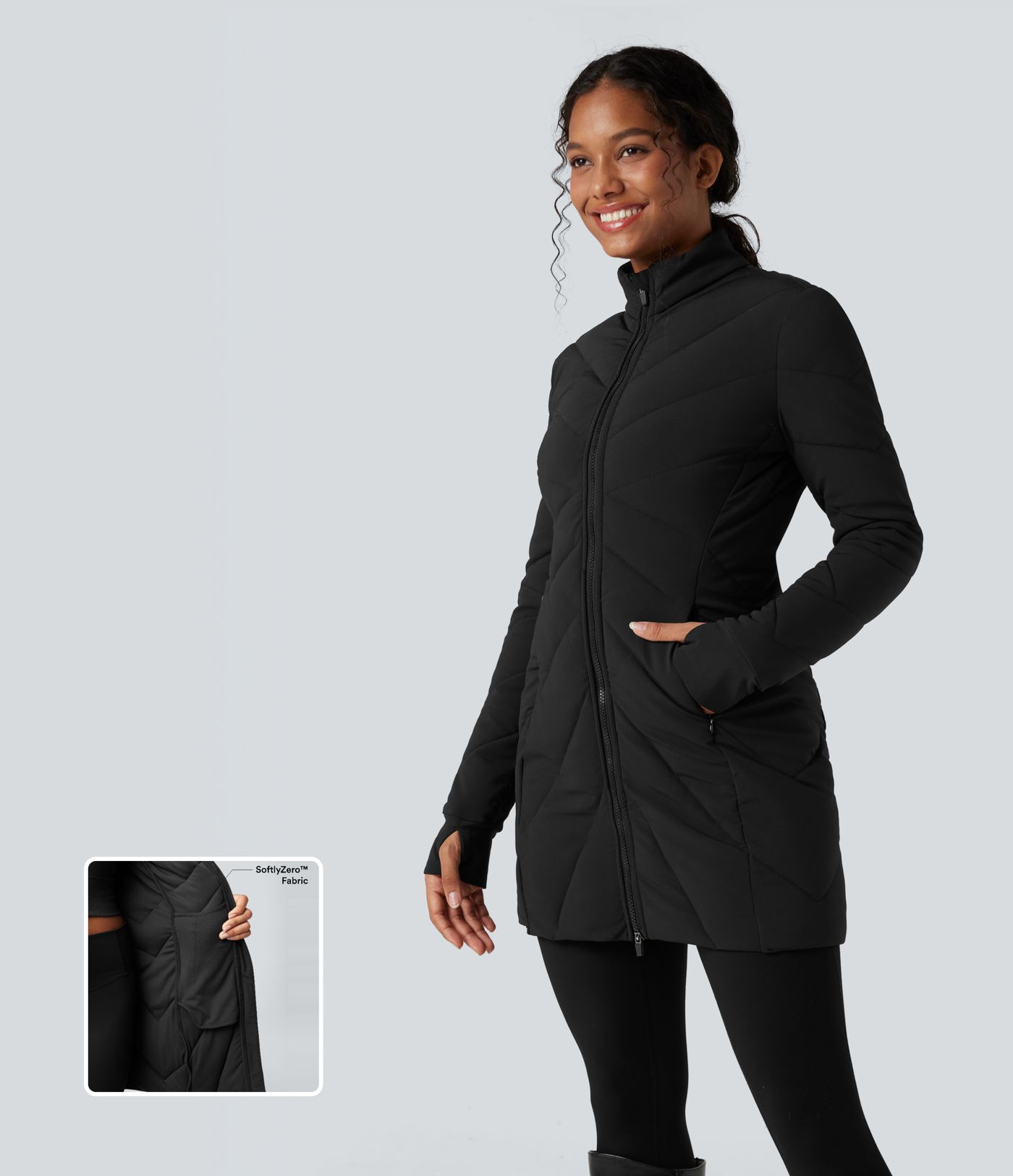 Veste matelassée col montant double zip avec passants pouces PuffFlex avec poches