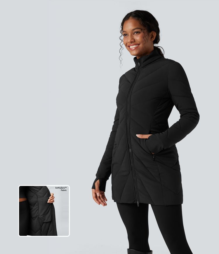 Veste matelassée col montant double zip avec passants pouces PuffFlex avec poches