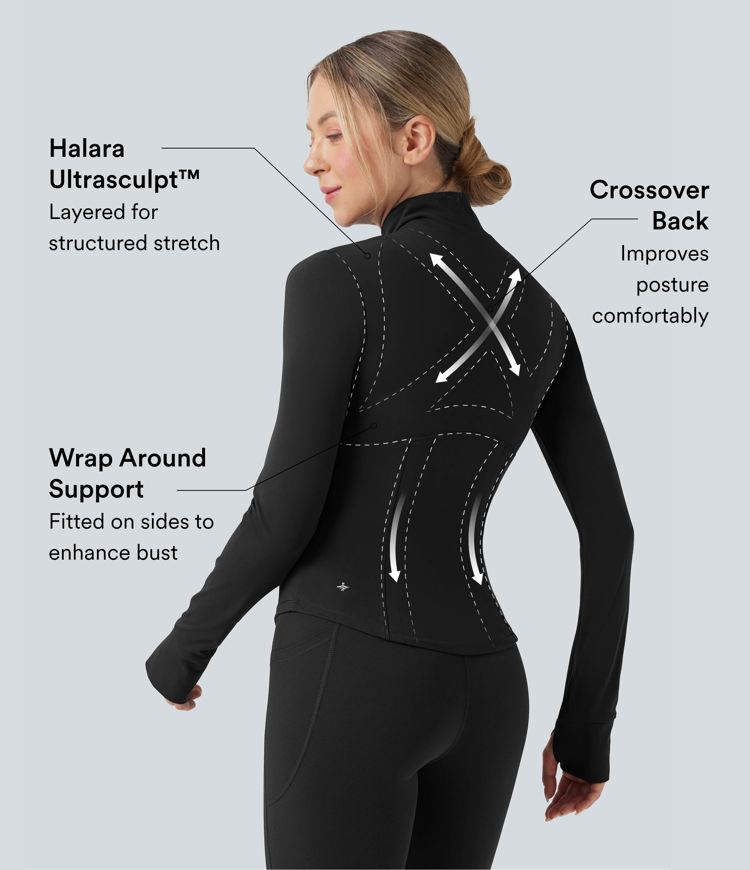 Veste de yoga Halara UltraSculpt™ col montant push-up manches longues à trous pouces avec poches